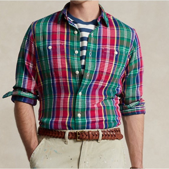 NWT Polo Ralph Lauren Men's Classic Fit Plaid Flannel‎ Workshirt Red/Green Small